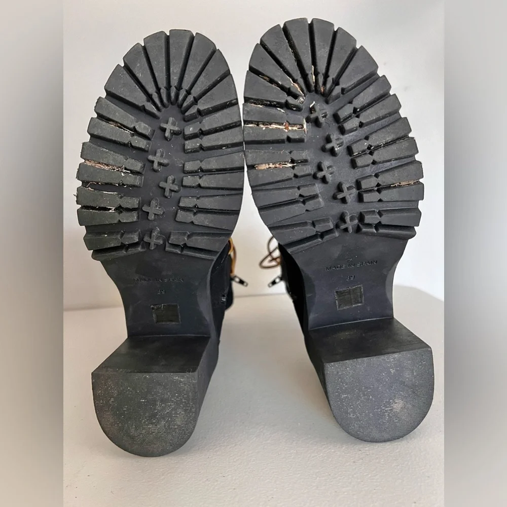 Free People Dylan Lace Up Chunky Mid Calf Suede Boots Black Women’s Size 8.5 - Picture 9 of 9